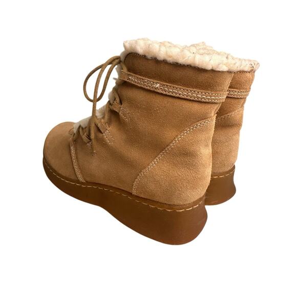 Vtg Y2K Report Tan Suede Fur Rubber Chunky Heel Ankle Boots Womens Sz 7.5 90s - Picture 13 of 16
